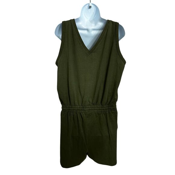 Calvin Klein Olive Green Romper Sz Large Shorts Sleeveless V-Neck Pockets - Picture 5 of 6